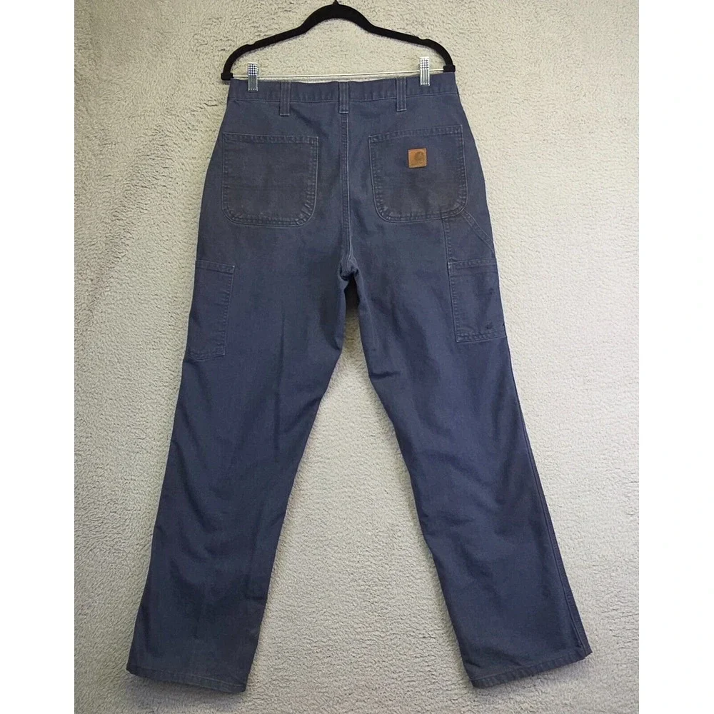 Carhartt Pants Mens 32x32 Blue Dungaree Fit Stained Ripped‎ Thrashed Carpenter
